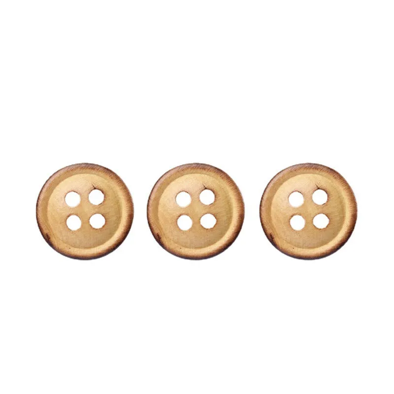 11.5mm Round 4 Hole Poplar Wood Buttons with Fire-Burned Edges 60pcs