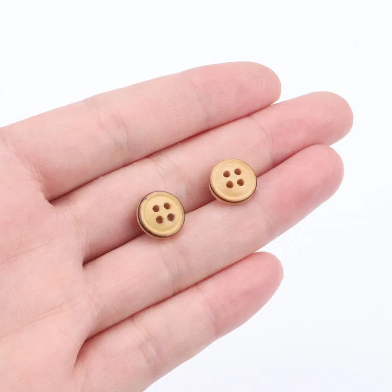 11.5mm Round 4 Hole Poplar Wood Buttons with Fire-Burned Edges 60pcs