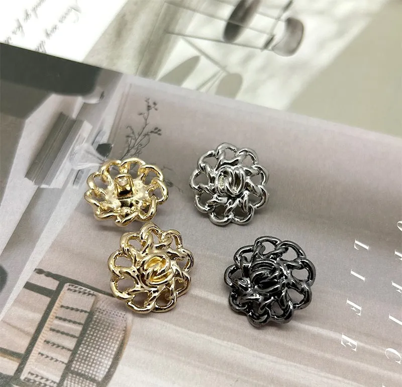 12.5-25mm Gold Silver Gun-black Vintage Hollow Floral Metal Buttons 30pcs