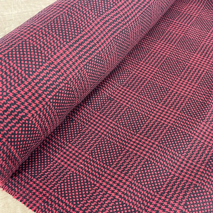 12m Wool Blend Tartan Check Coating Fabric Prince Of Wales 60" Red/Black