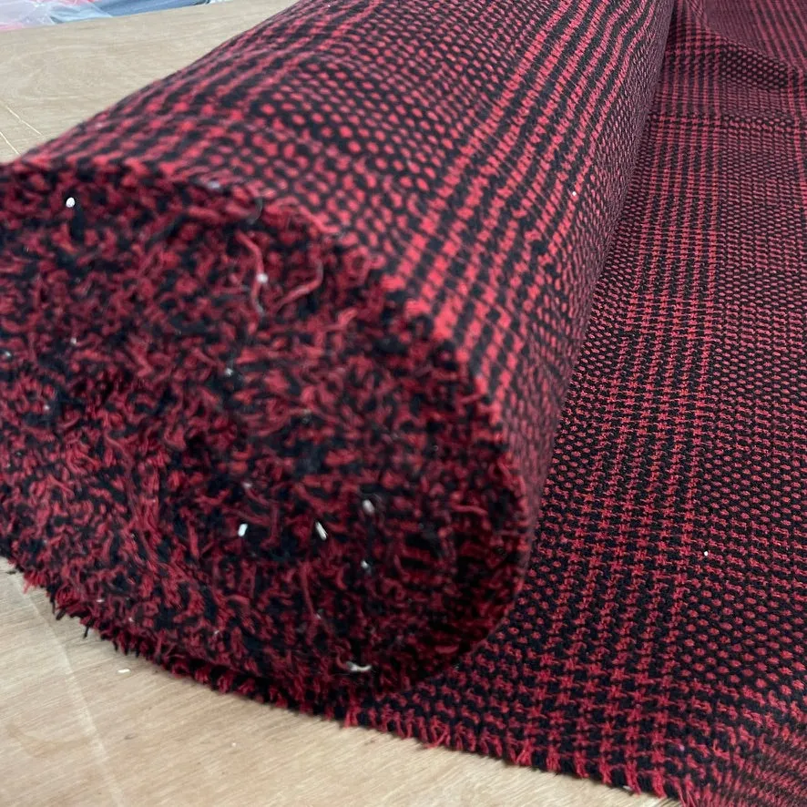 12m Wool Blend Tartan Check Coating Fabric Prince Of Wales 60" Red/Black