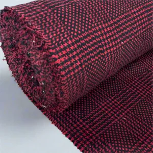 12m Wool Blend Tartan Check Coating Fabric Prince Of Wales 60" Red/Black