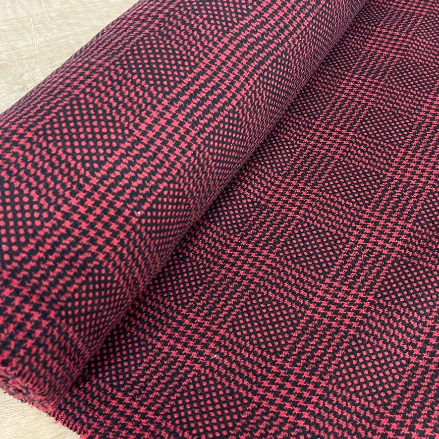 12m Wool Blend Tartan Check Coating Fabric Prince Of Wales 60" Red/Black