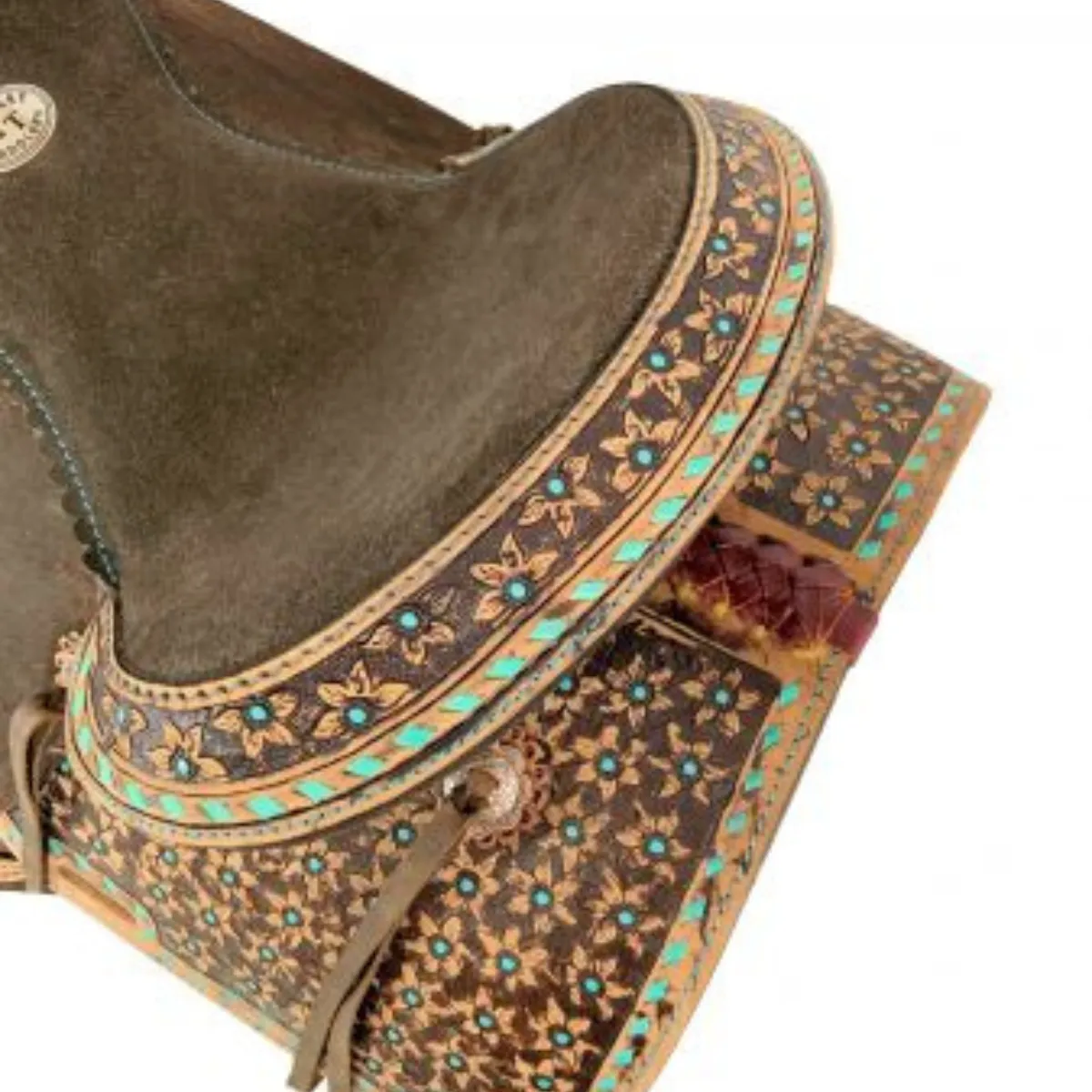 13" Double T Barrel style saddle with Micro Flower tooling and buck stitch