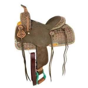 13" Double T Barrel style saddle with Micro Flower tooling and buck stitch