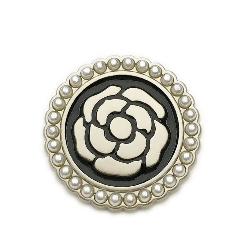 17.5/20/22.5mm Pearl-Decorated Round Rose Metal Buttons 12pcs
