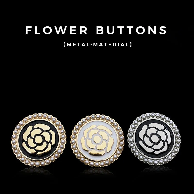 17.5/20/22.5mm Pearl-Decorated Round Rose Metal Buttons 12pcs