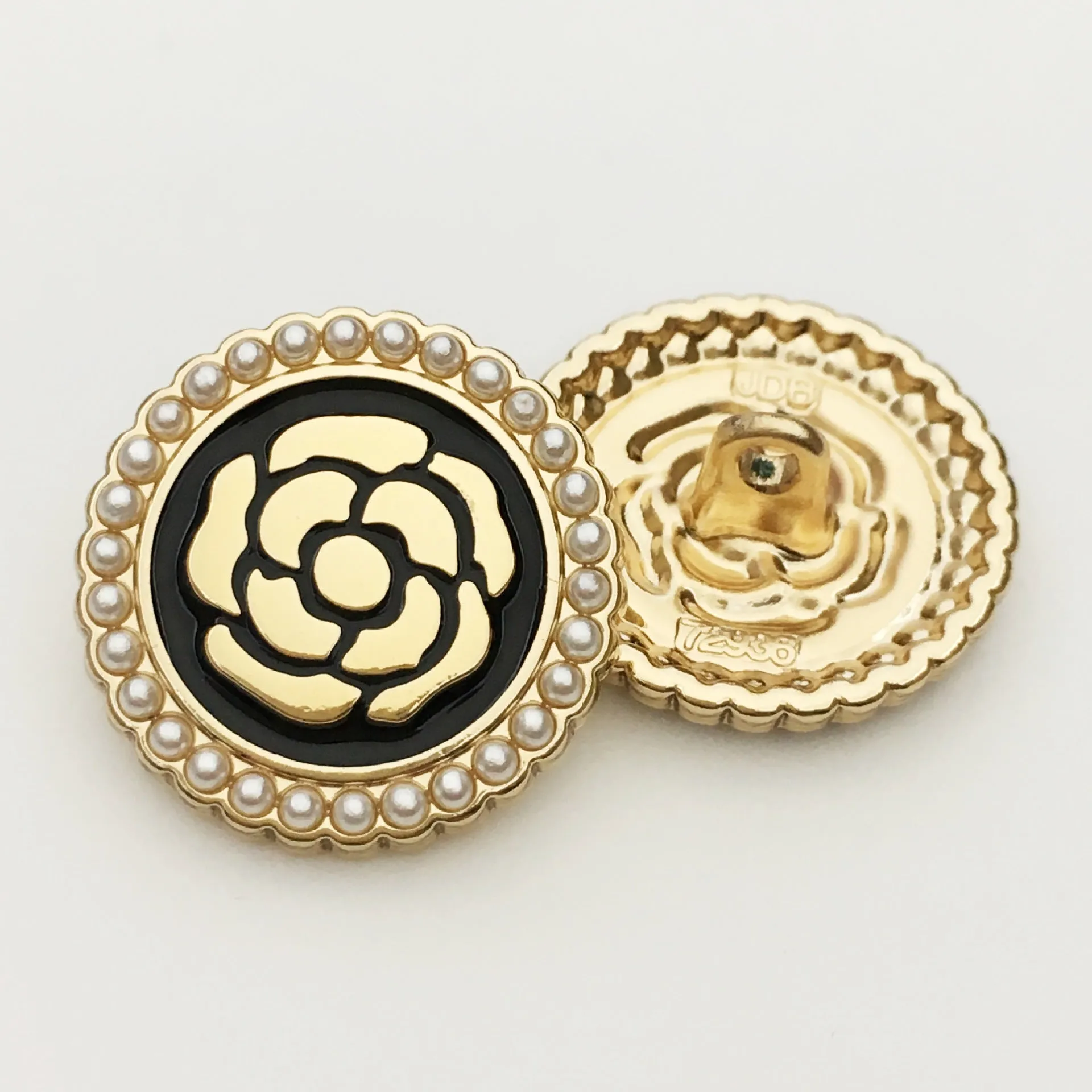 17.5/20/22.5mm Pearl-Decorated Round Rose Metal Buttons 12pcs