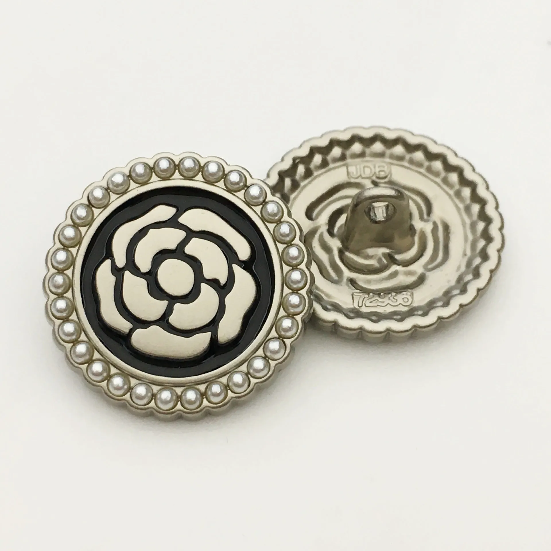 17.5/20/22.5mm Pearl-Decorated Round Rose Metal Buttons 12pcs