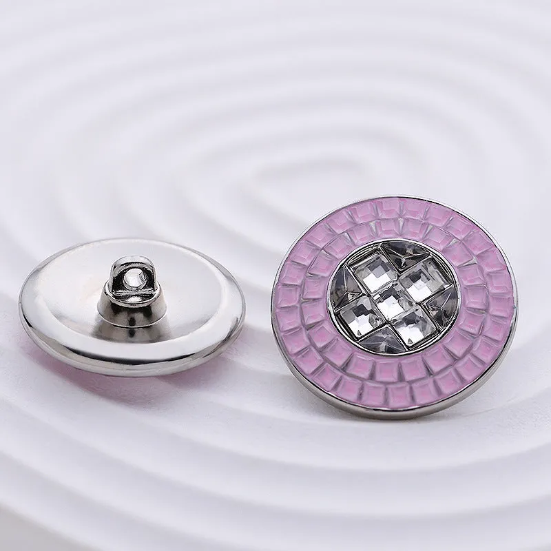 18-22mm White Pink Small Checkered Full Diamond Metal Button 4pcs