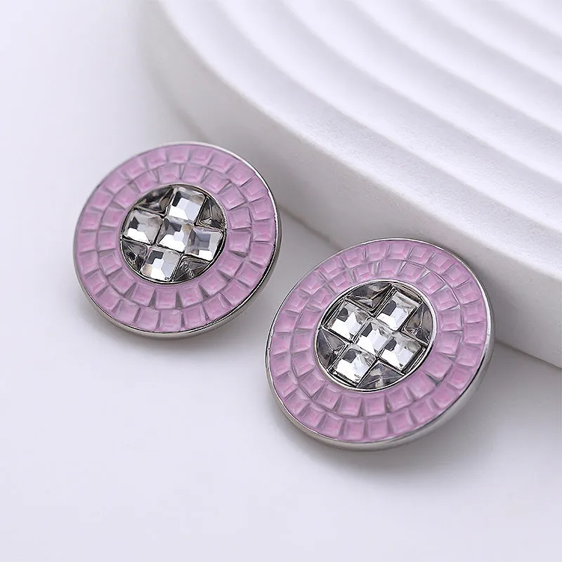 18-22mm White Pink Small Checkered Full Diamond Metal Button 4pcs