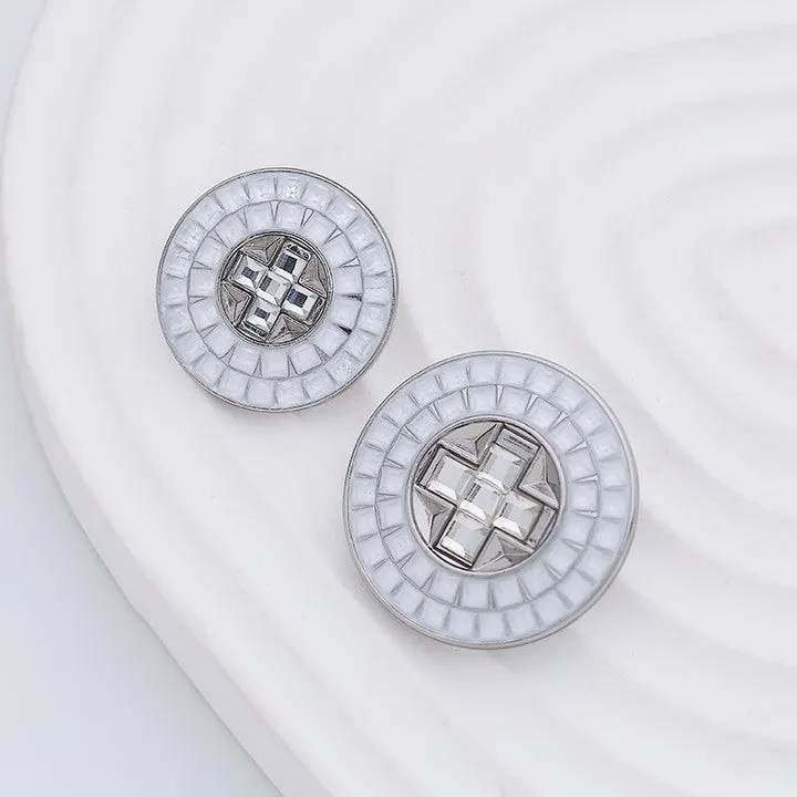 18-22mm White Pink Small Checkered Full Diamond Metal Button 4pcs