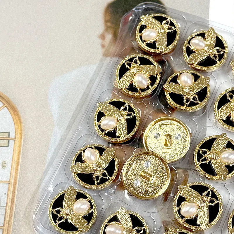 18/20/23mm Gold Silver Round 3D Bee Pearl Metal Shank Buttons 10PCS