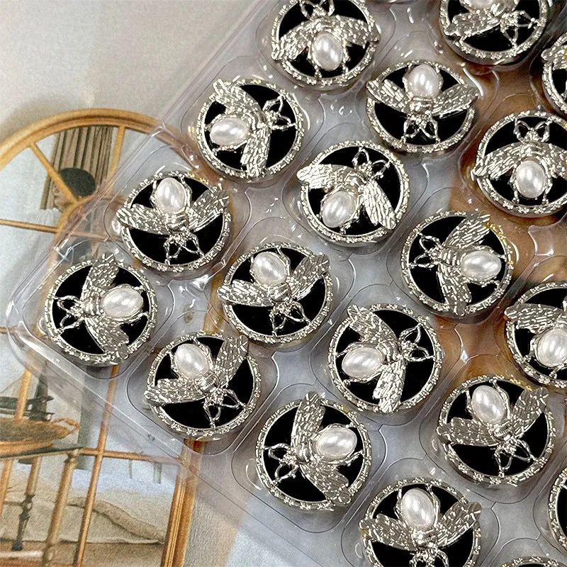 18/20/23mm Gold Silver Round 3D Bee Pearl Metal Shank Buttons 10PCS