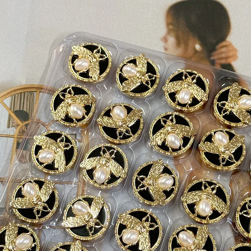 18/20/23mm Gold Silver Round 3D Bee Pearl Metal Shank Buttons 10PCS