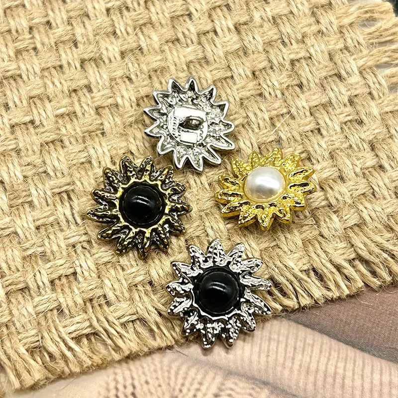 18/20/23mm Vintage Sunflower-Shaped Pearl Metal Buttons 48 Pack