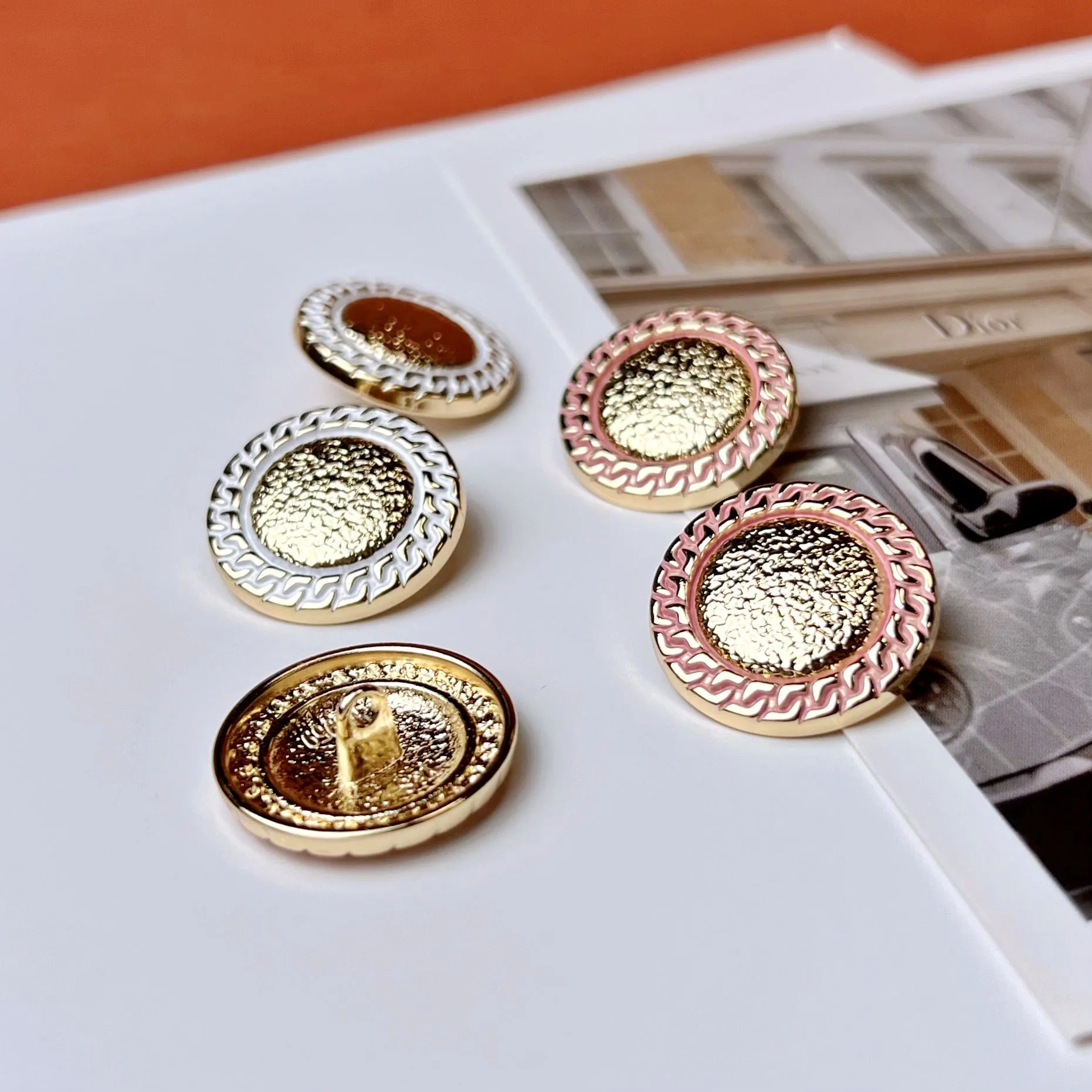 18/23MM Pink White Black Chain-Edged Rose Gold Metal Buttons 20pcs