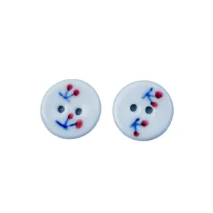 18mm Handmade Round 2-Hole Ceramic Buttons with Red Cherry Pattern 6PCS
