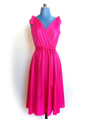 1970s Pink Dress Shoulder Ties Belted