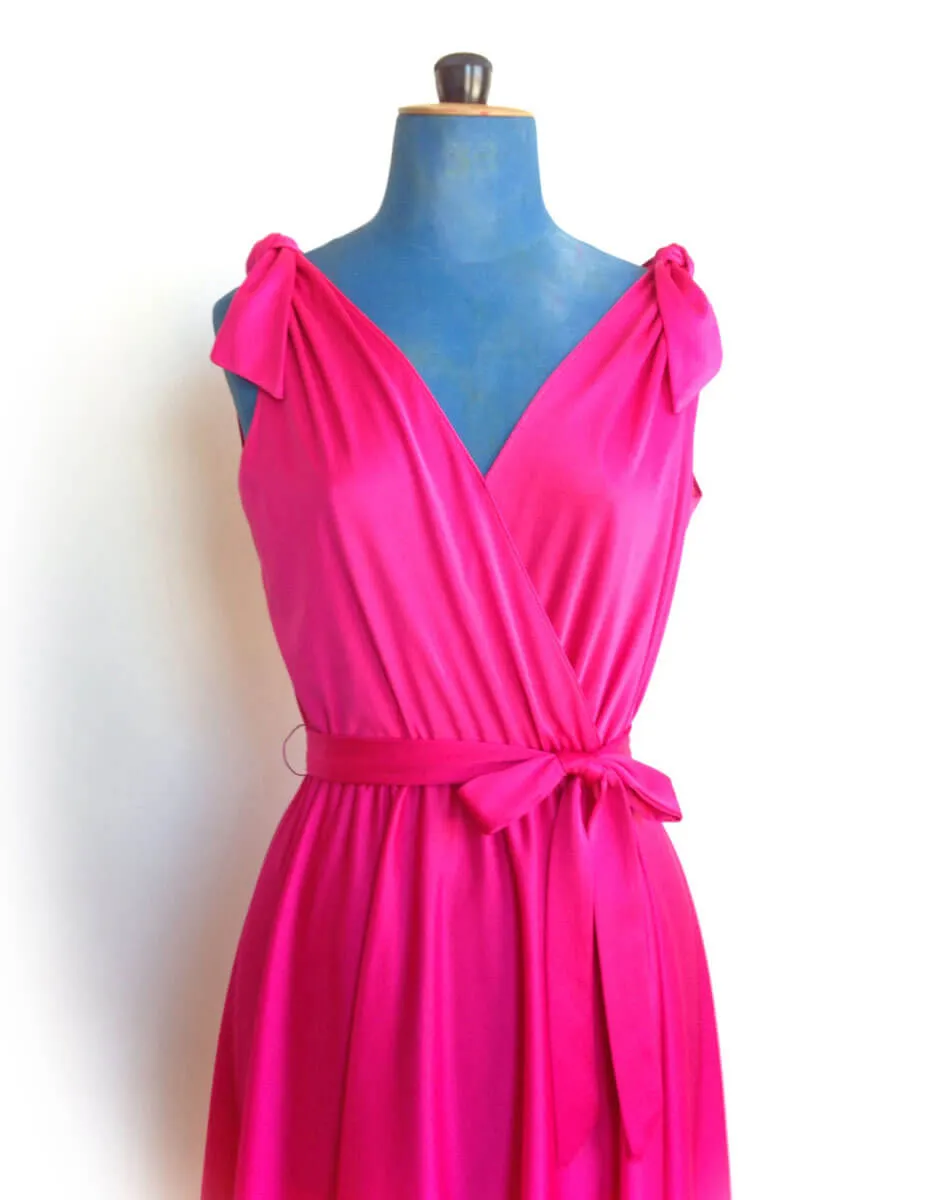 1970s Pink Dress Shoulder Ties Belted