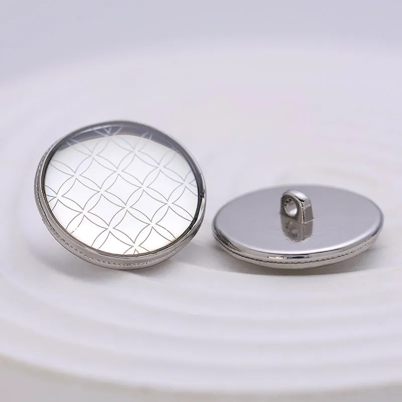 20mm Silver Round Rainbow Checkered Metal Button 5pcs