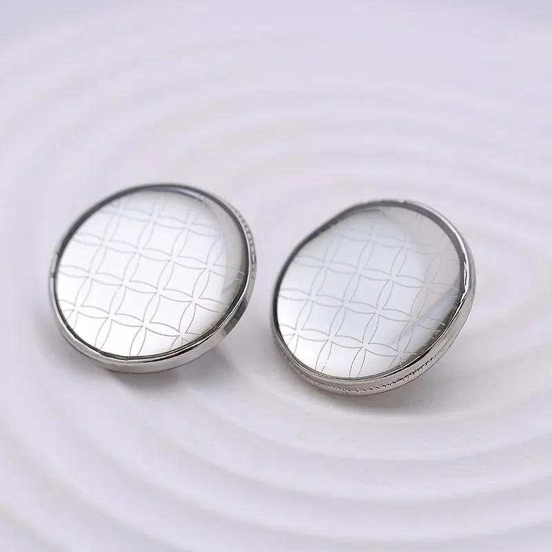 20mm Silver Round Rainbow Checkered Metal Button 5pcs