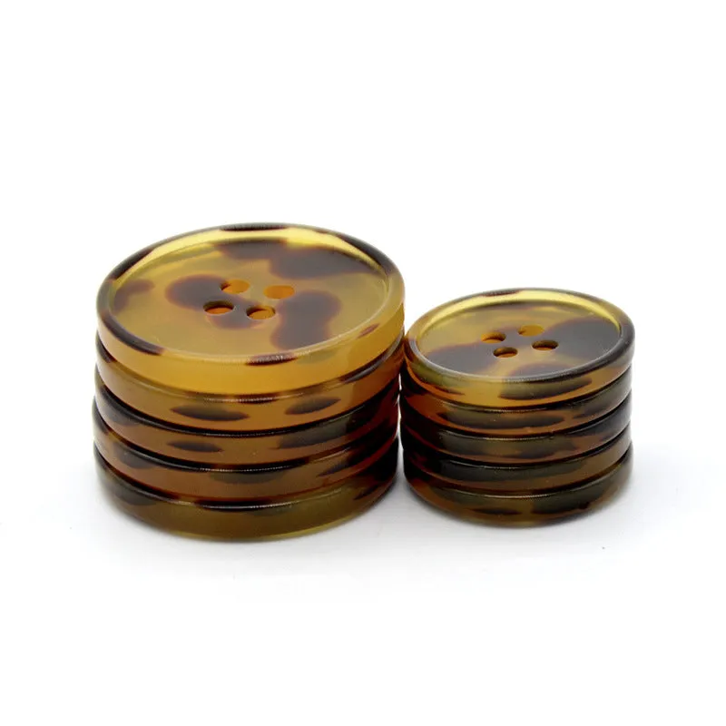 30/40L Brown Leopard Pattern Resin Buttons with Four Holes 50PCS