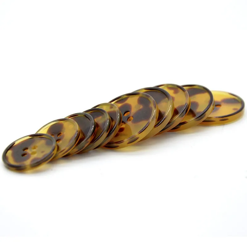 30/40L Brown Leopard Pattern Resin Buttons with Four Holes 50PCS