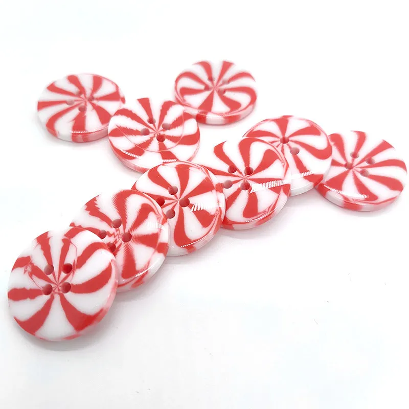 40L Red White Windmill Candy Round 4 Hole Resin Buttons 50PCS