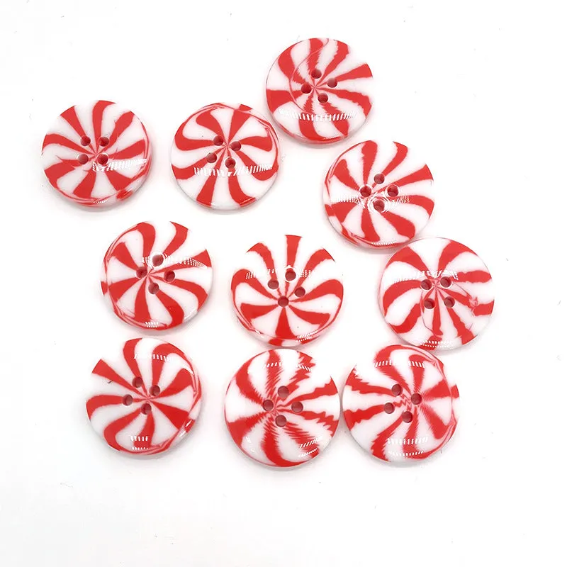40L Red White Windmill Candy Round 4 Hole Resin Buttons 50PCS