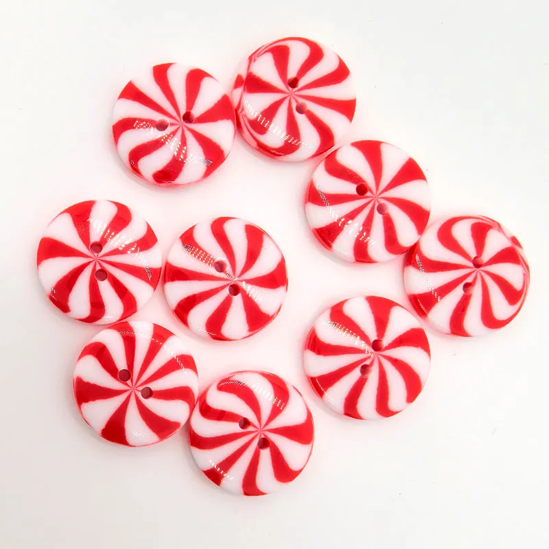 40L Red White Windmill Candy Round Two Hole Resin Buttons 50PCS