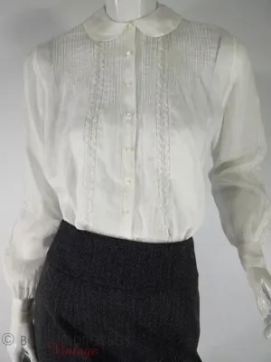 40s White Long Sleeve Pintuck Blouse