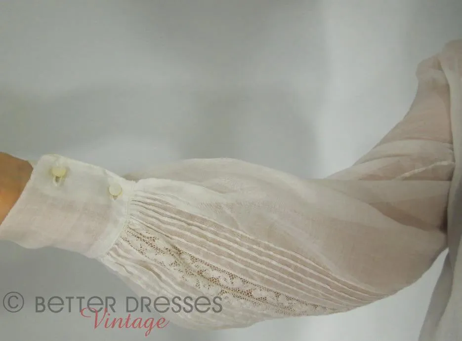 40s White Long Sleeve Pintuck Blouse