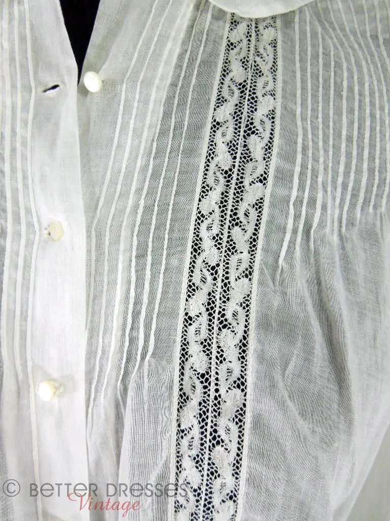 40s White Long Sleeve Pintuck Blouse