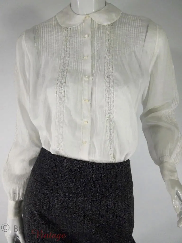 40s White Long Sleeve Pintuck Blouse