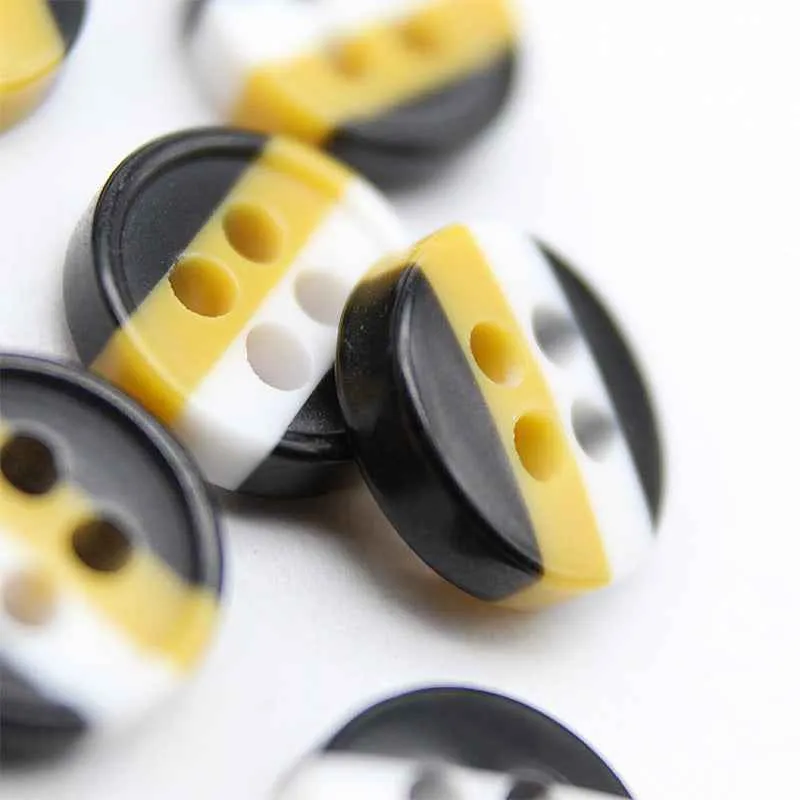 9mm Black White Yellow Round 4-Hole Resin Buttons 100pcs