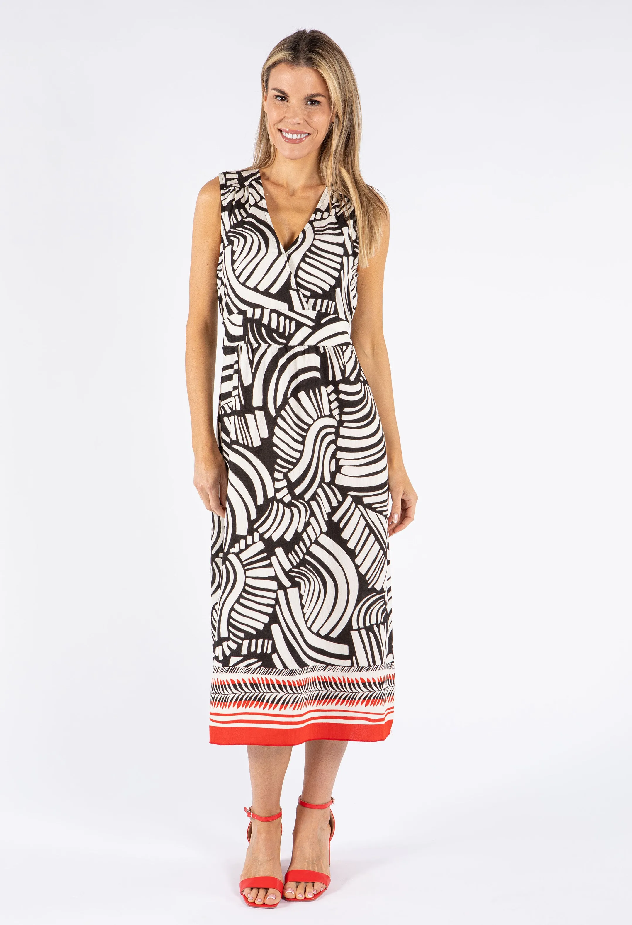 Abstract Print Wrap Bodice Dress