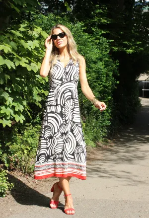 Abstract Print Wrap Bodice Dress