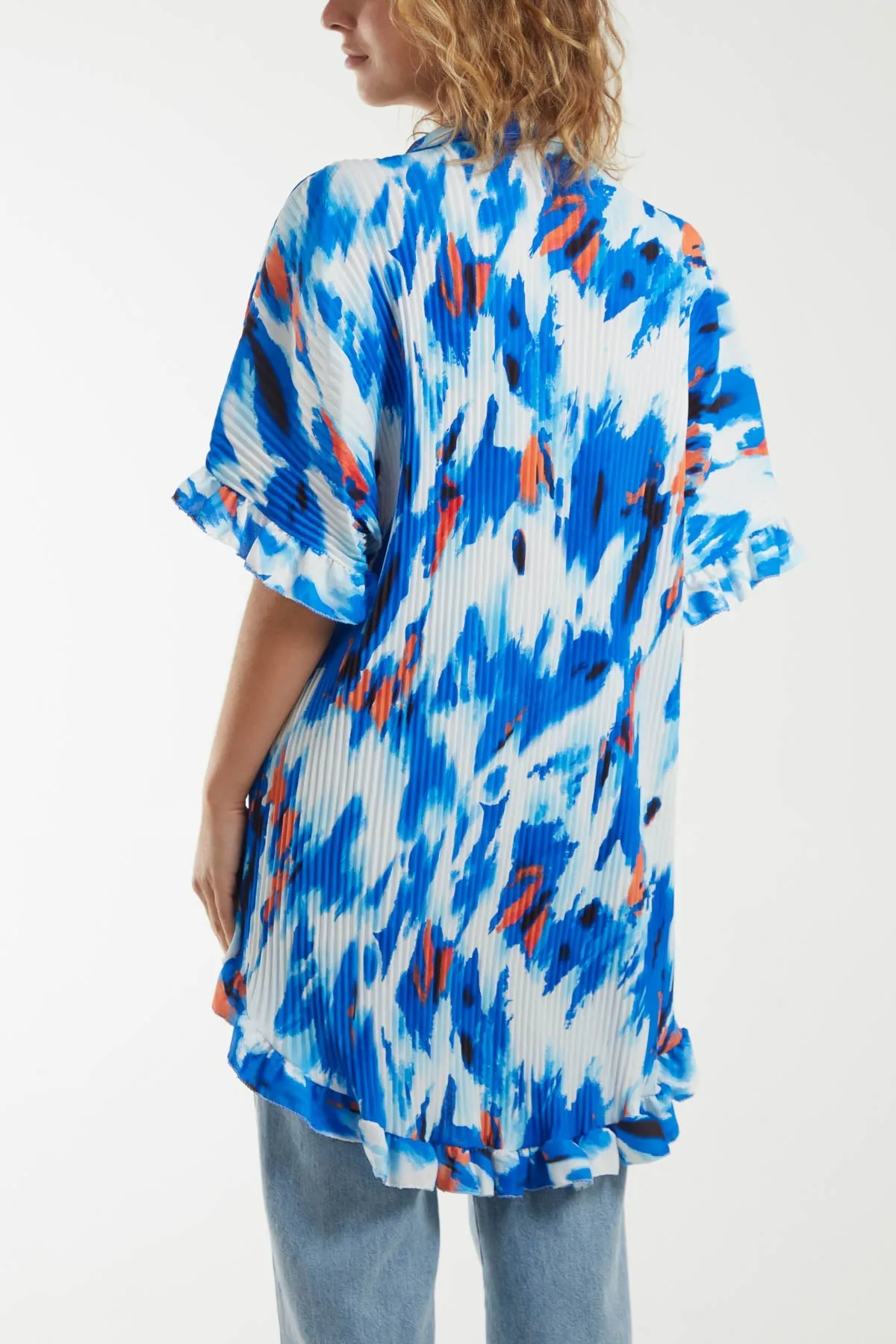 Abstract Tie Dye Frill Hem Plisse Shirt