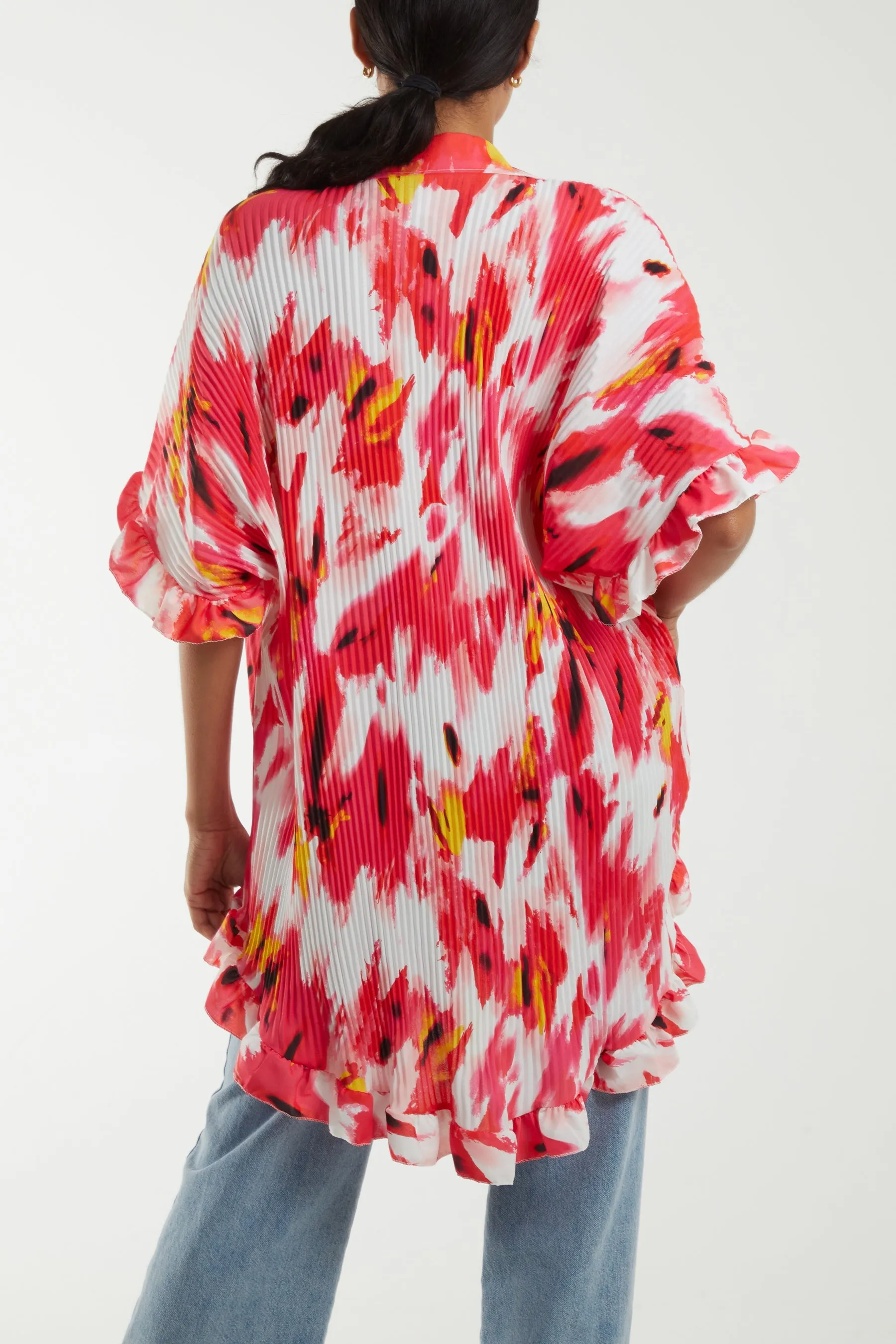 Abstract Tie Dye Frill Hem Plisse Shirt