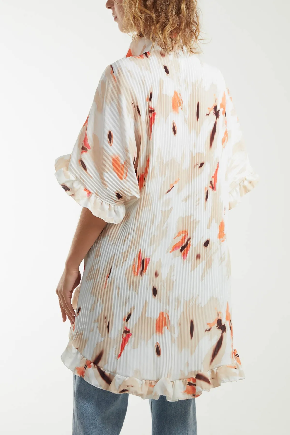 Abstract Tie Dye Frill Hem Plisse Shirt