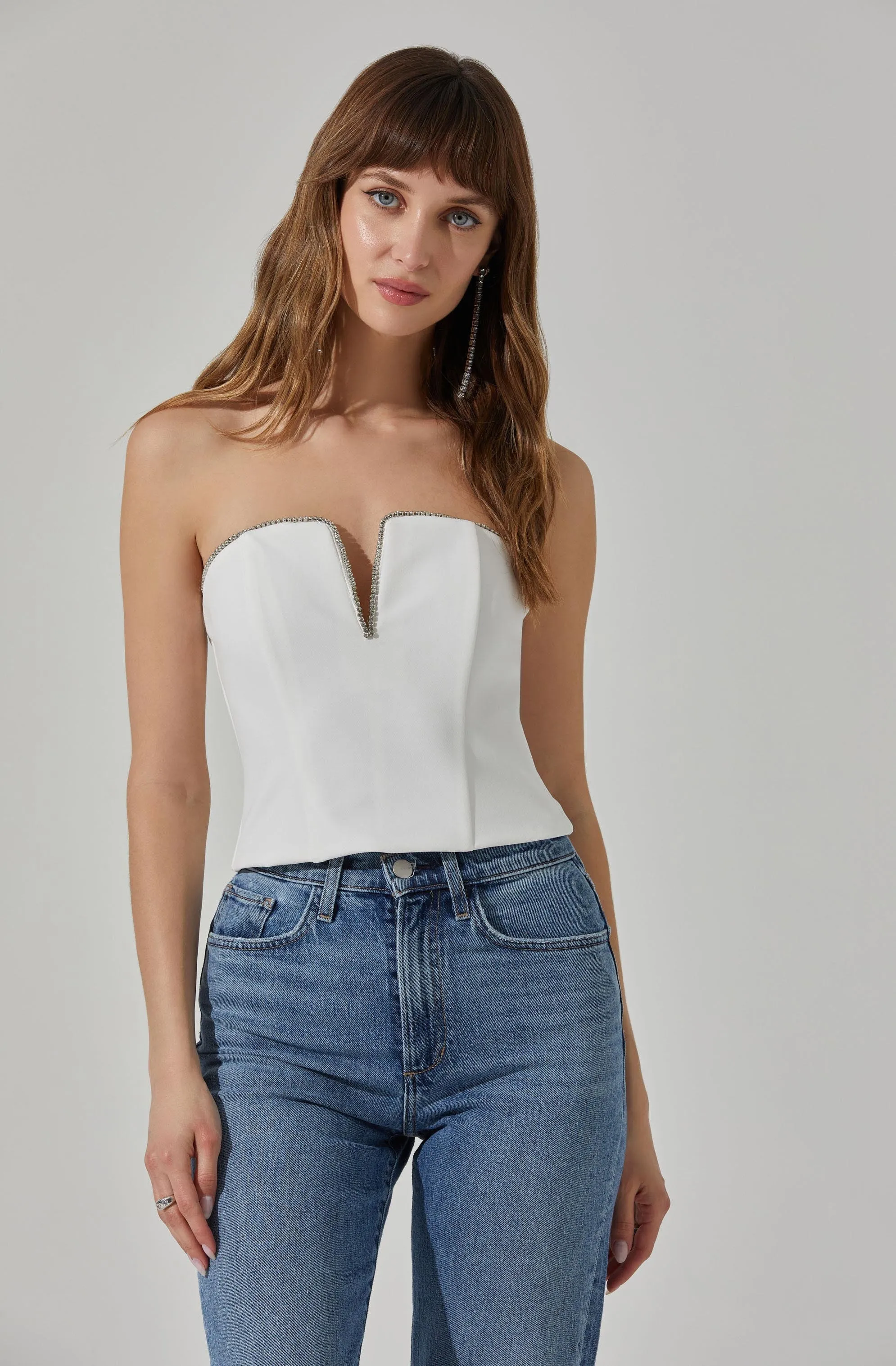 Amell Strapless Rhinestone Trim Top