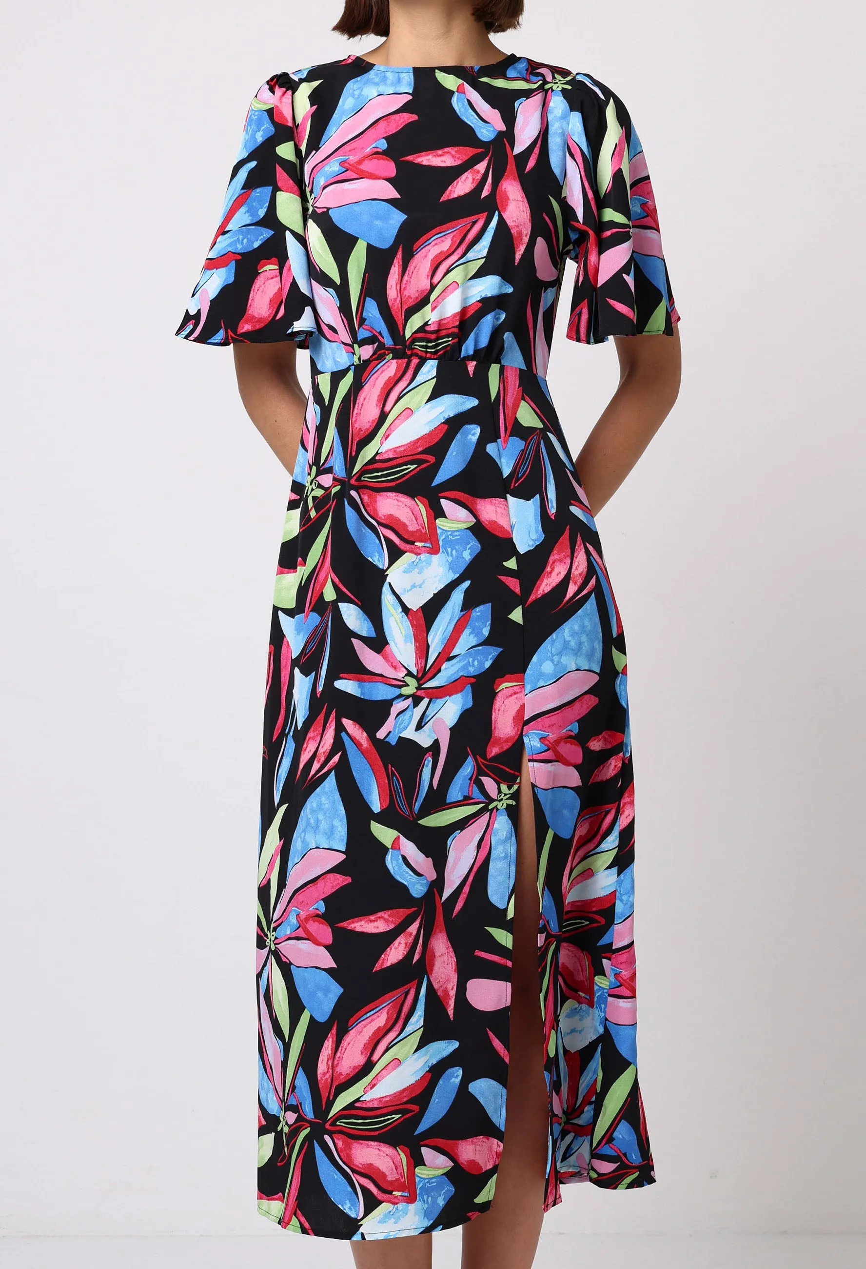 Angel Sleeve Floral Midi Dress