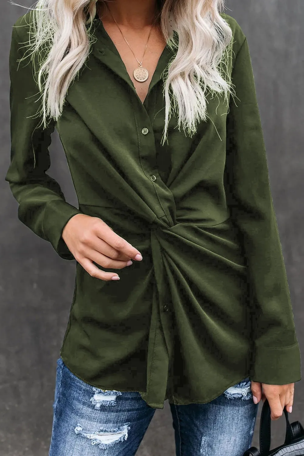 Arcadia Classic Green Button Down Blouse