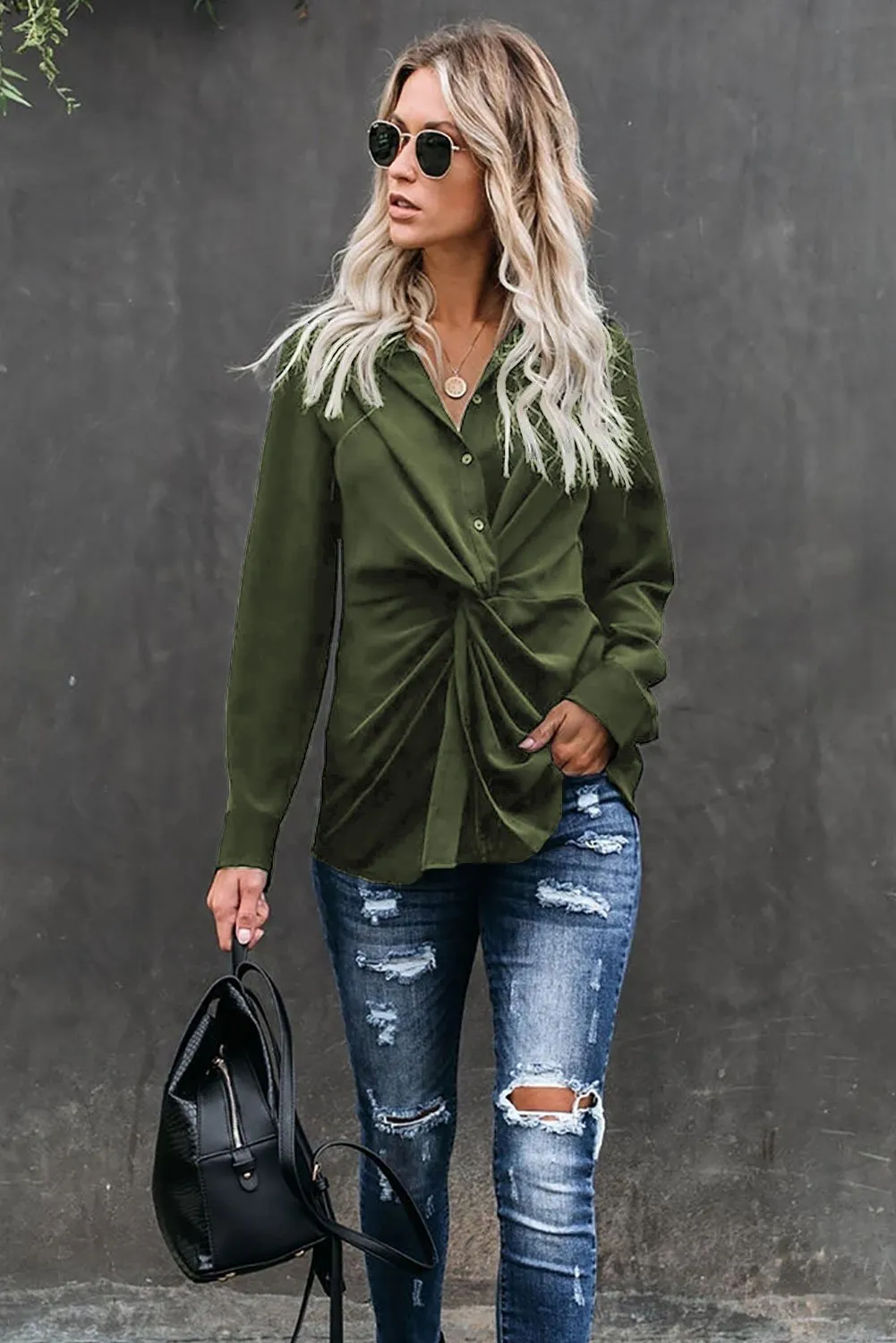 Arcadia Classic Green Button Down Blouse