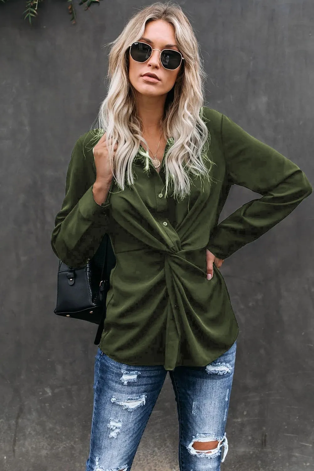 Arcadia Classic Green Button Down Blouse