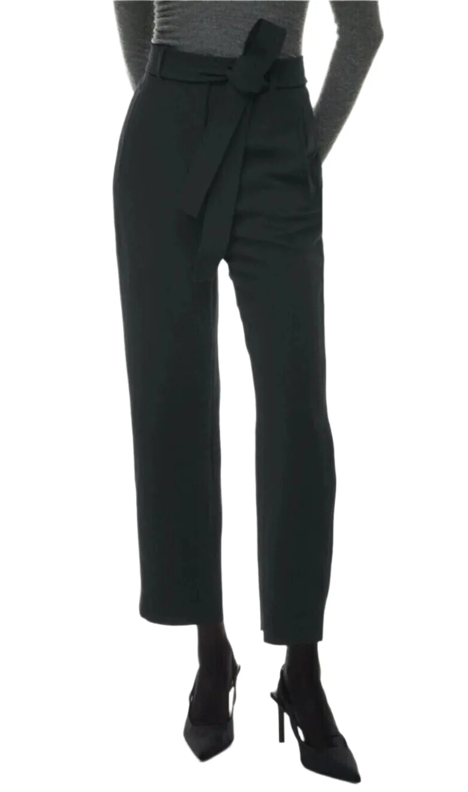 Aritzia Wilfred Women's Black Tie Front Ankle Pants – Size 4 High-Rise Crepe