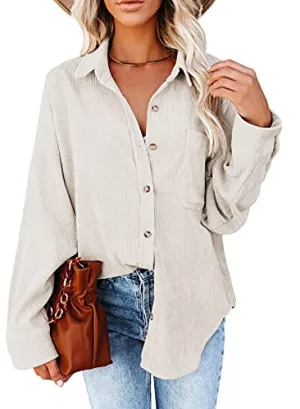 Astylish Womens Corduroy Button Down Blouse