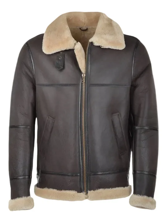 B3 Bomber Pilot Real Leather Jacket Faux Fur Brown Leather Jacket SRJ304