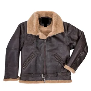 B3 Bomber Pilot Real Leather Jacket Faux Fur Brown Leather Jacket SRJ306